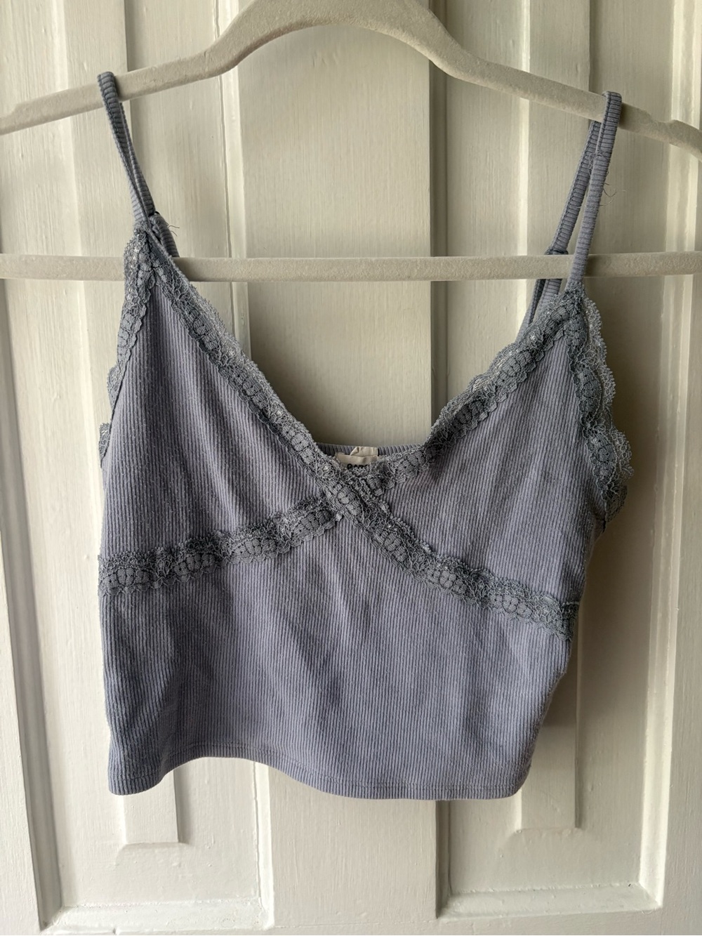 Garage Blue Grey Ribbed Lace-Trim Cami
